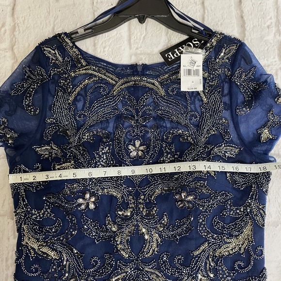 Xscape Navy Blue Embellished Chiffon Ball Gown Dress Wedding Mother Size 14 NWT - Picture 8 of 13